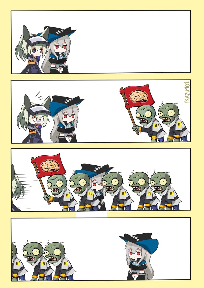 skadi, grani, reunion soldier, zombie, and flag zombie (arknights and 1 more) drawn by ikazu401
