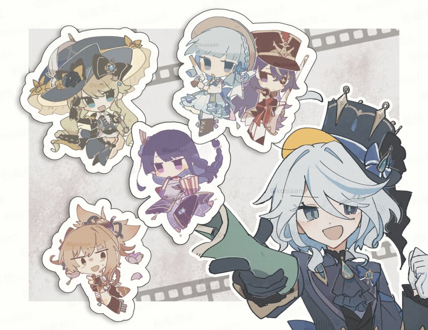 raiden shogun, furina, kamisato ayaka, yoimiya, navia, and 1 more (genshin impact) drawn by yann7478