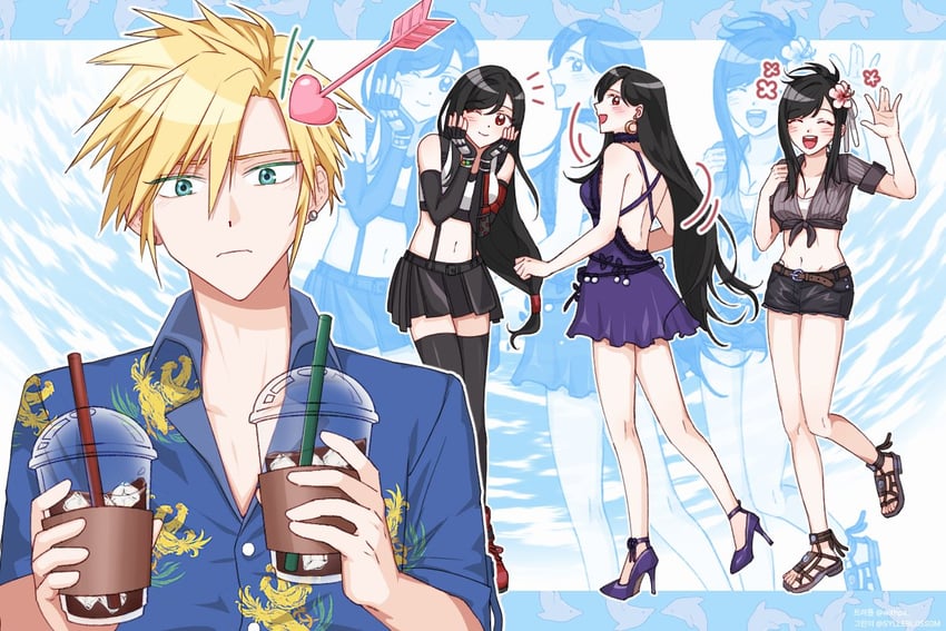 tifa lockhart and cloud strife (final fantasy and 3 more) drawn by syllebl0ss0m