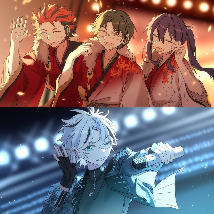 kanzaki souma, kiryu kuro, hasumi keito, and taki ibuki (ensemble stars!) drawn by dreonya