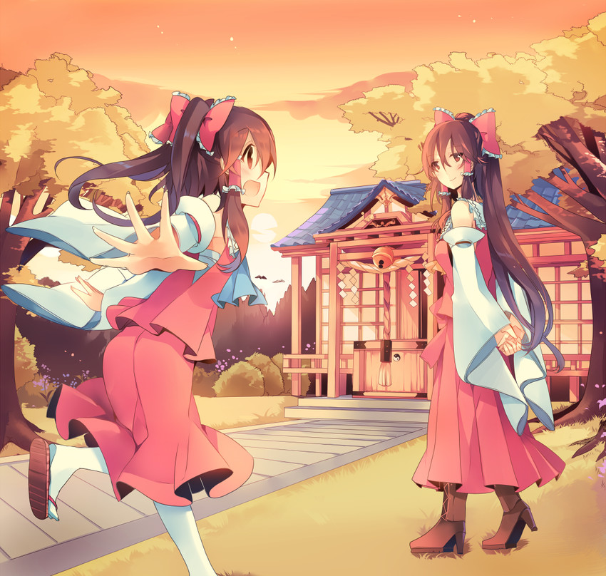 hakurei reimu and sendai hakurei no miko (touhou) drawn by kirero