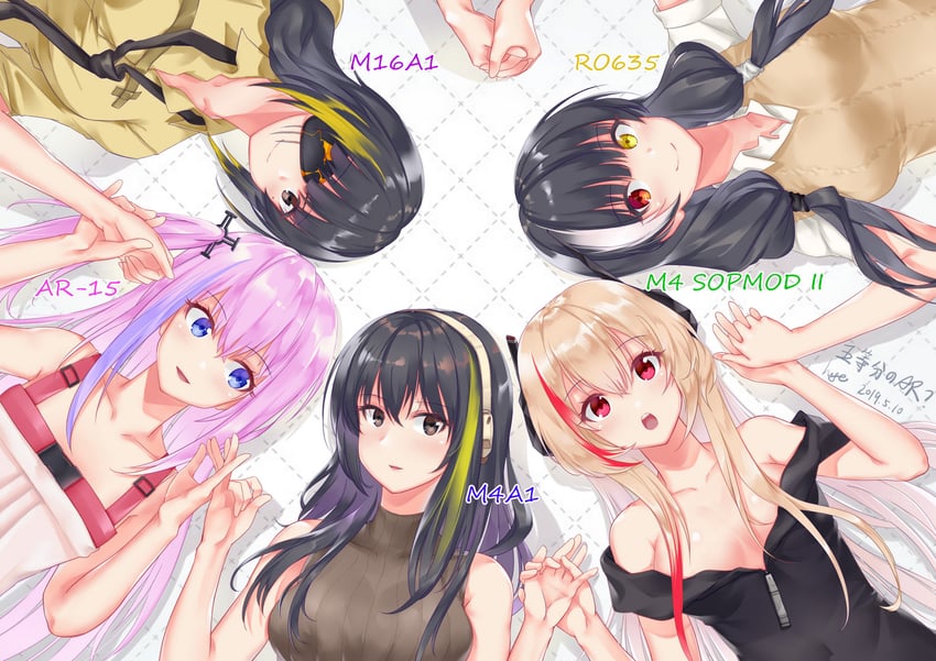 m16a1, m4a1, m4 sopmod ii, st ar-15, and ro635 (girls' frontline) drawn by heye_(div)