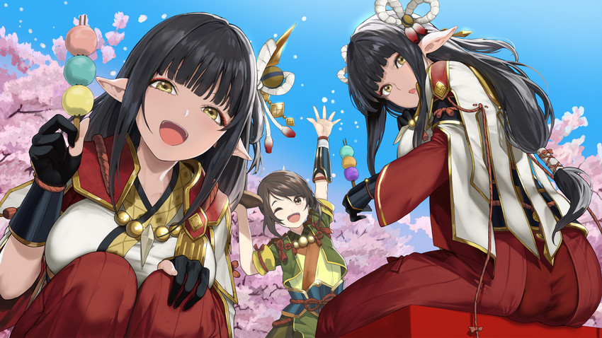hinoa, minoto, and yomogi (monster hunter and 1 more) drawn by yappen