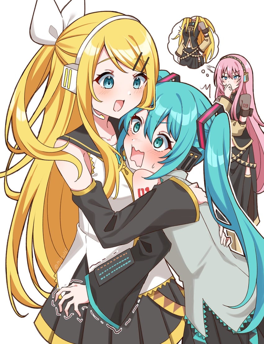 hatsune miku, kagamine rin, and megurine luka (vocaloid and 2 more) drawn by mirumiru_(miru36i)