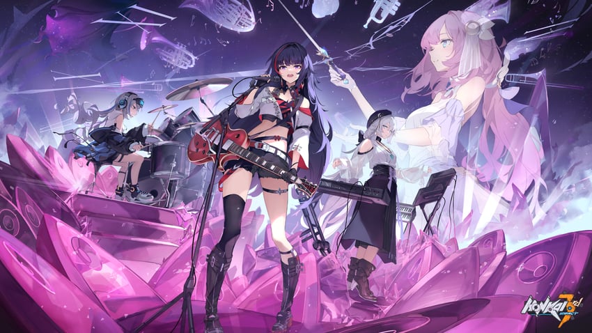 elysia, kiana kaslana, raiden mei, and bronya zaychik (honkai and 1 more)