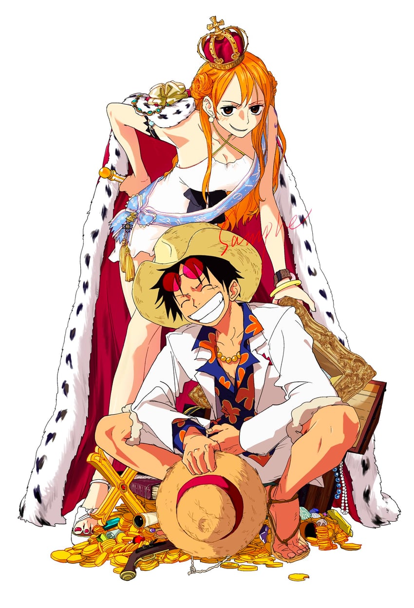 nami and monkey d. luffy (one piece and 1 more) drawn by ntsongrandline