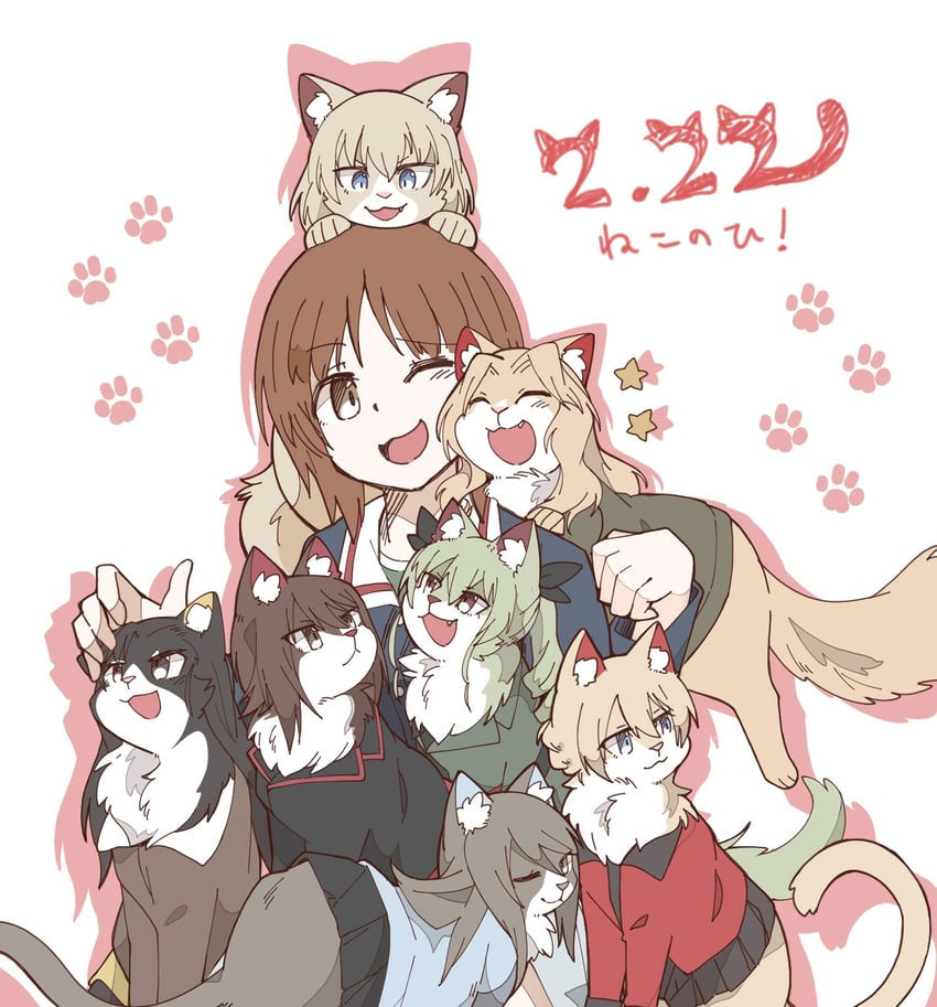 nishizumi miho, darjeeling, nishizumi maho, anchovy, kay, and 3 more (girls und panzer) drawn by hasekura_(hachinochun)