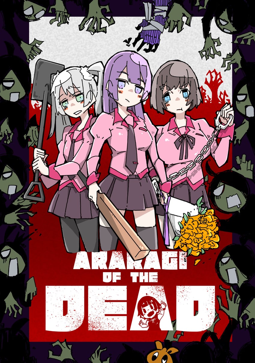 senjougahara hitagi, hanekawa tsubasa, araragi koyomi, ononoki yotsugi, and oikura sodachi (monogatari and 1 more) drawn by ozworld_9800
