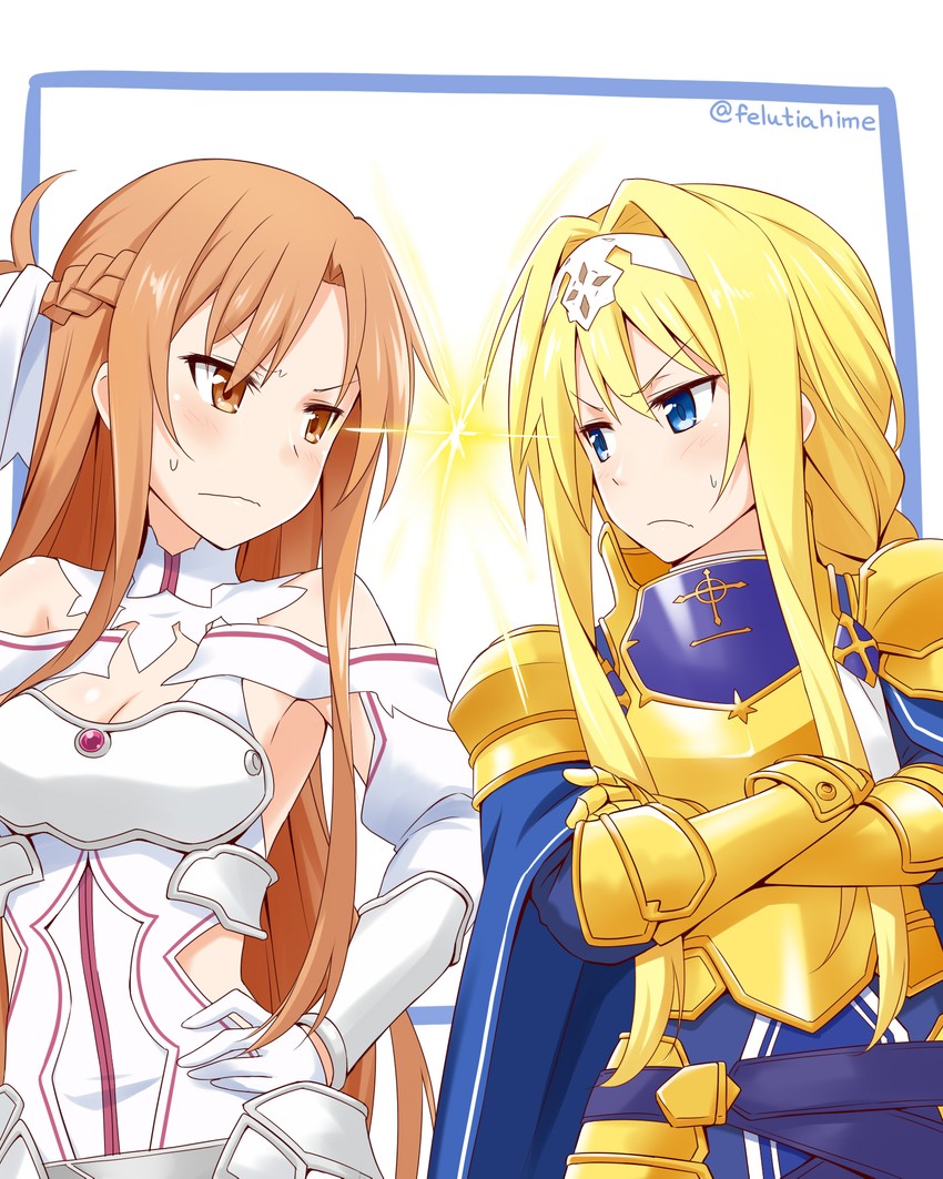 asuna and alice zuberg (sword art online and 2 more) drawn by felutiahime