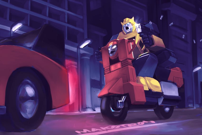 bumblebee and scooter (transformers and 2 more) drawn by makoto_ono