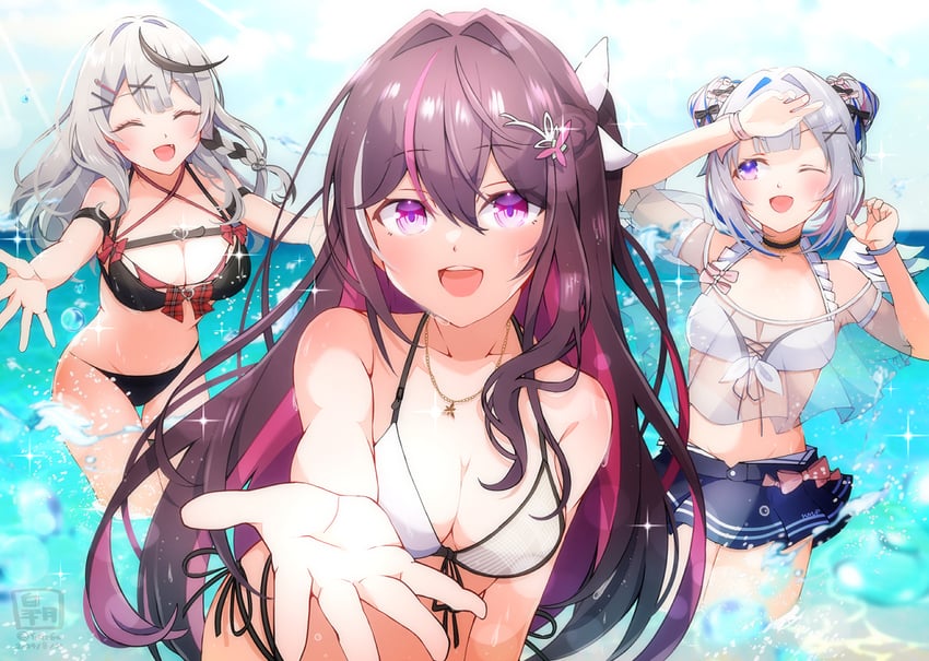 sakamata chloe, amane kanata, and azki (hololive) drawn by satsuki_(pixiv_742410)