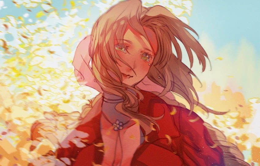 aerith gainsborough (final fantasy and 2 more) drawn by sera_(serappi)