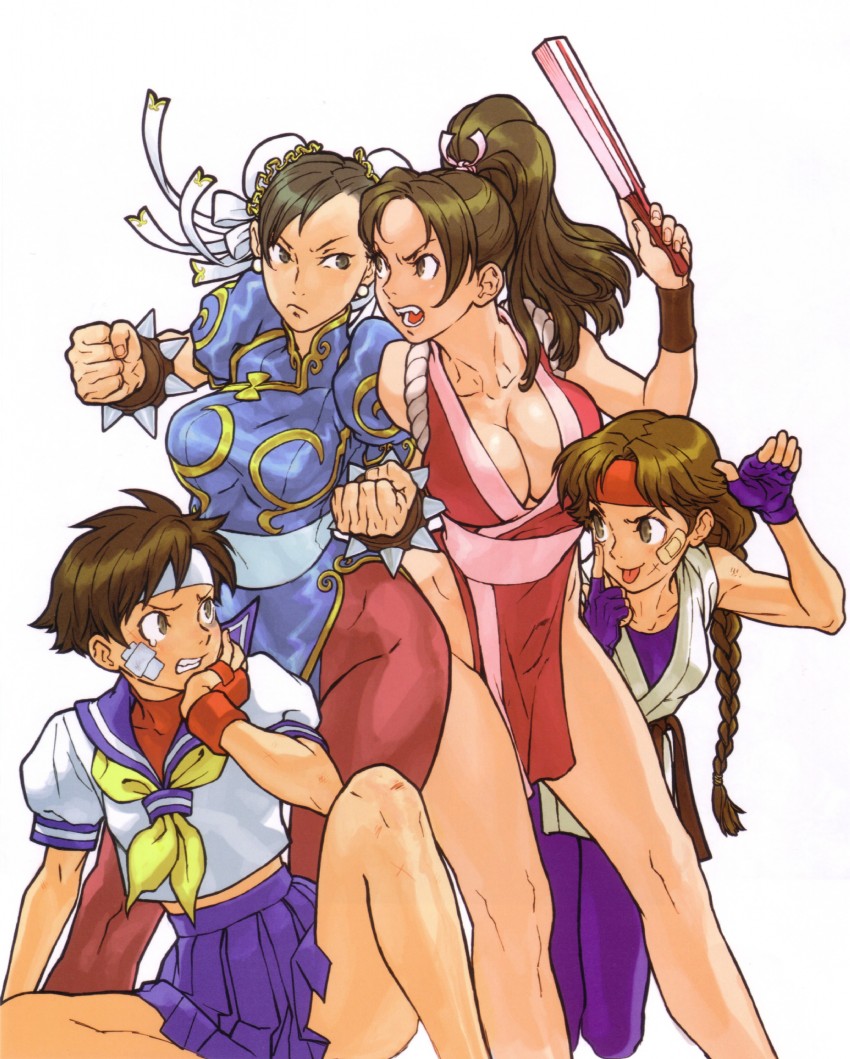 chun-li, shiranui mai, kasugano sakura, and yuri sakazaki (street fighter and 6 more) drawn by nishimura_kinu