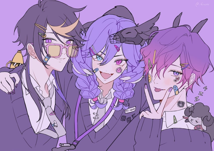 selen tatsuki, shu yamino, uki violeta, ember, comfydant, and 1 more (nijisanji and 2 more) drawn by giwuu