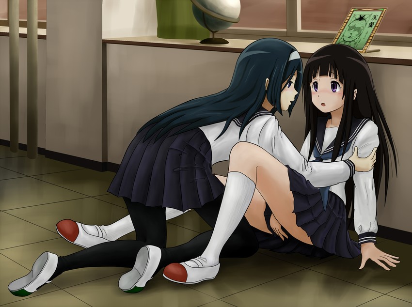 chitanda eru and irisu fuyumi (hyouka) drawn by hirondo
