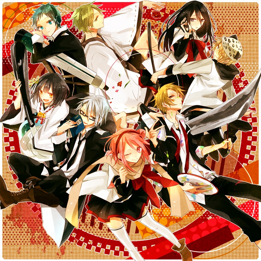 ichinomiya eruna, mikagura seisa, yasaka himi, ninomiya shigure, kuzuryuu kyoma, and 3 more (vocaloid and 2 more) drawn by kota_uro