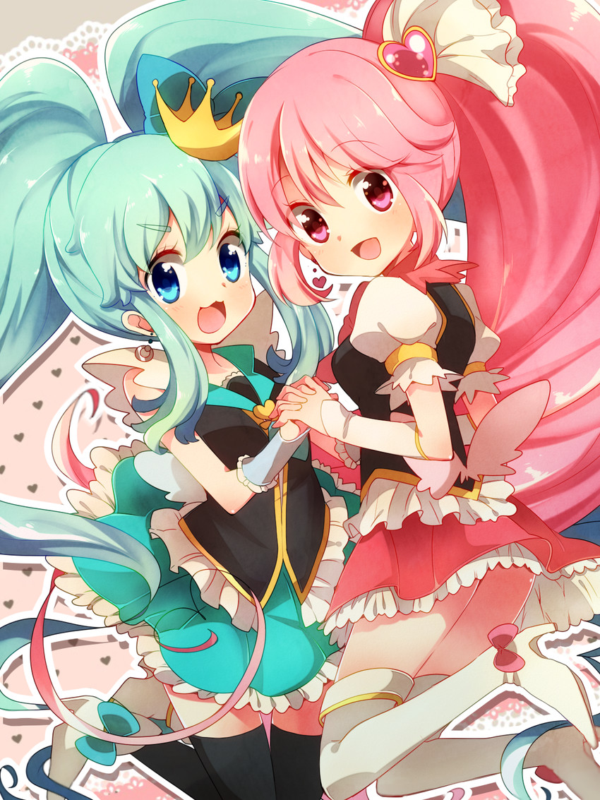 shirayuki hime, aino megumi, cure lovely, and cure princess (precure and 1 more) drawn by niita_(pome)