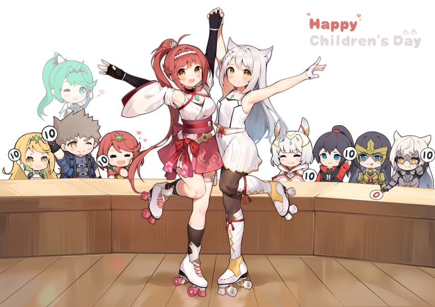 pyra, mythra, nia, rex, mio, and 5 more (xenoblade chronicles and 2 more) drawn by situmeyer_mi