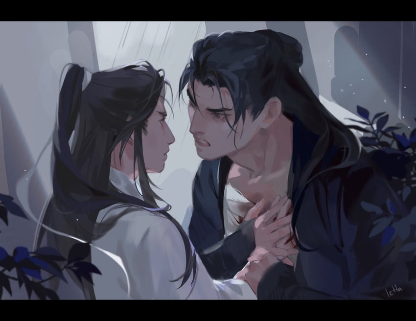 chu wanning, mo ran, and taxian-jun (erha he ta de bai mao shizun) drawn by lettch