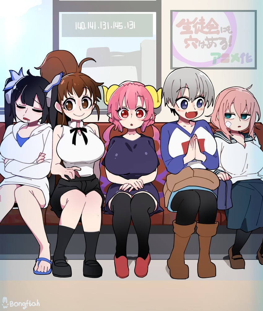 hestia, uzaki hana, ilulu, taneshima popura, and michinoku komaro (kobayashi-san chi no maidragon and 4 more) drawn by bongfill