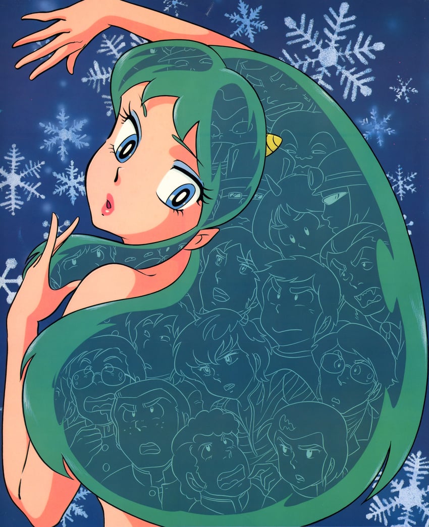 lum, moroboshi ataru, mendou shuutarou, cherry, rei, and 11 more (urusei yatsura) drawn by takada_akemi