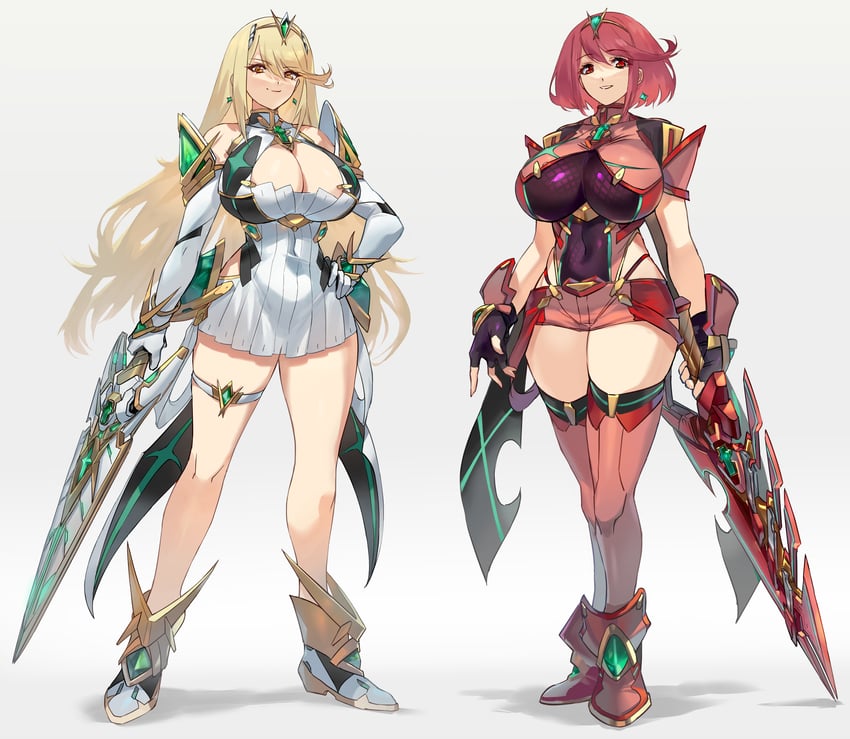 pyra and mythra (xenoblade chronicles and 1 more) drawn by negresco