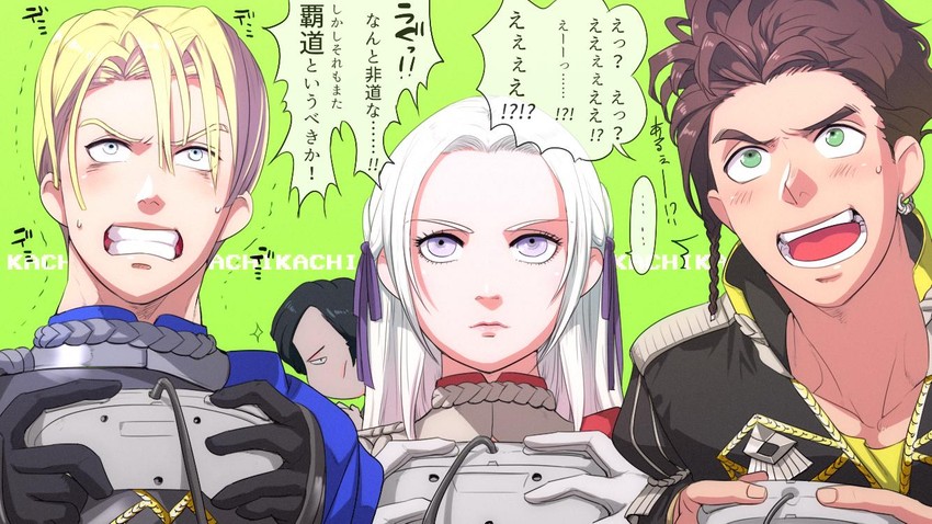 edelgard von hresvelg, dimitri alexandre blaiddyd, claude von riegan, and hubert von vestra (fire emblem and 1 more) drawn by nichihamueasler