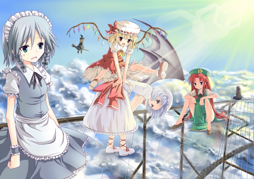 kirisame marisa, remilia scarlet, flandre scarlet, izayoi sakuya, patchouli knowledge, and 1 more (touhou) drawn by yinzhai