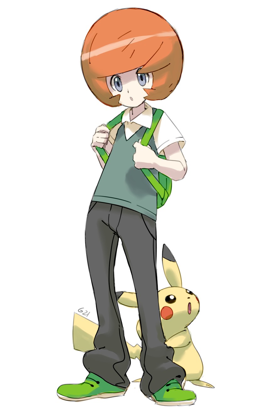 pikachu and trevor (pokemon and 1 more) drawn by pinkgermy