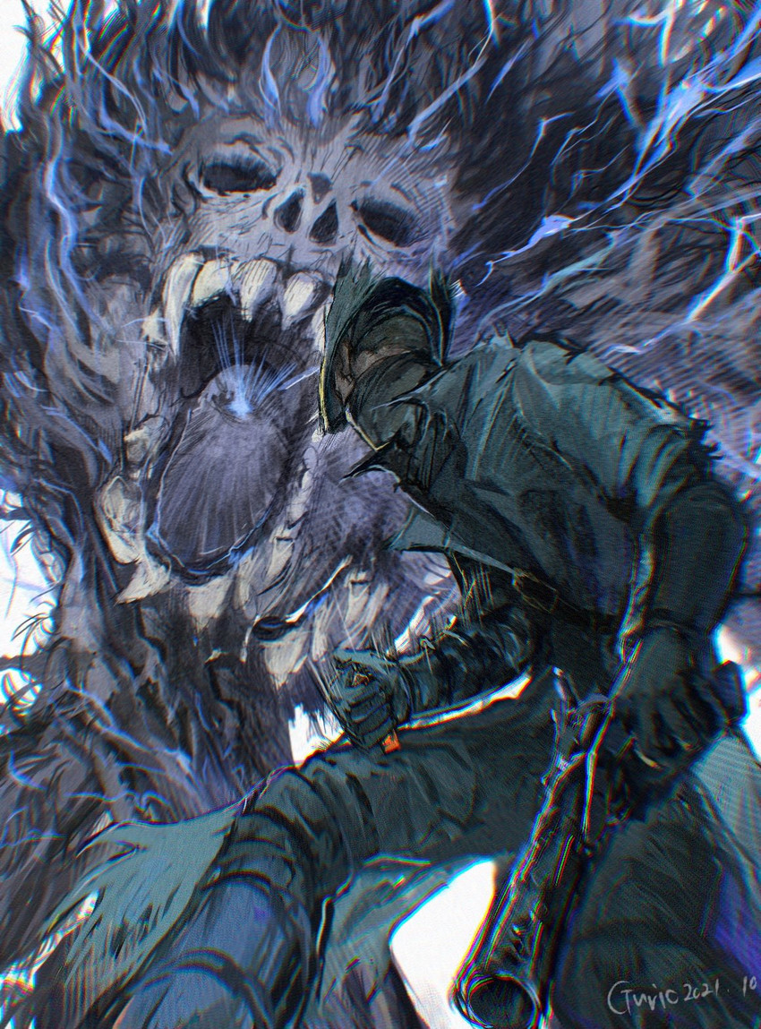 hunter and darkbeast paarl (bloodborne) drawn by guri_otoko