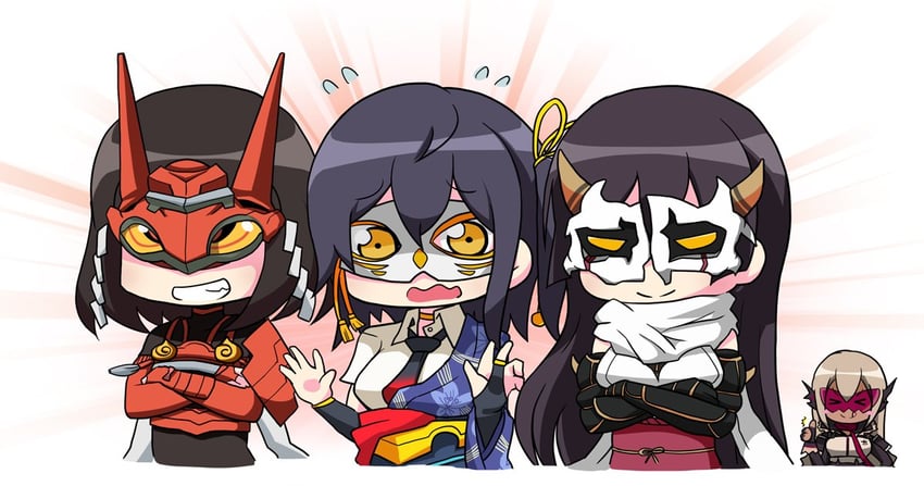 daihannya nagamitsu, doujigiri yasutsuna, raikirimaru, and taroutachi (tenka hyakken) drawn by orange-bird