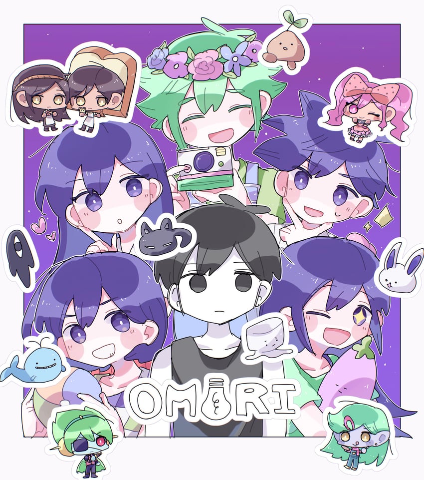 omori, basil, aubrey, mari, kel, and 13 more (omori) drawn by hapipipp