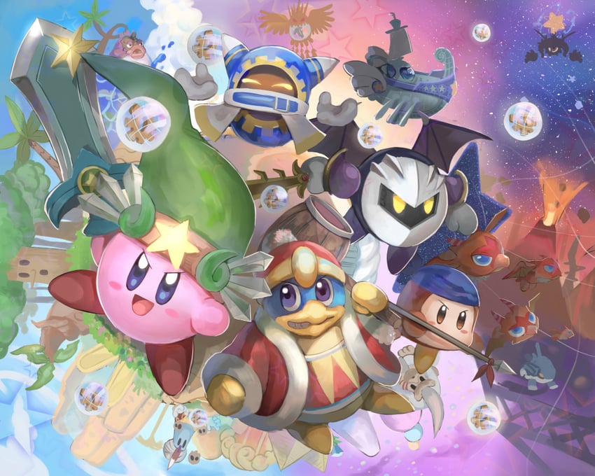 kirby, meta knight, king dedede, magolor, bandana waddle dee, and 10 more (kirby and 1 more) drawn by momoko_(nihontou)