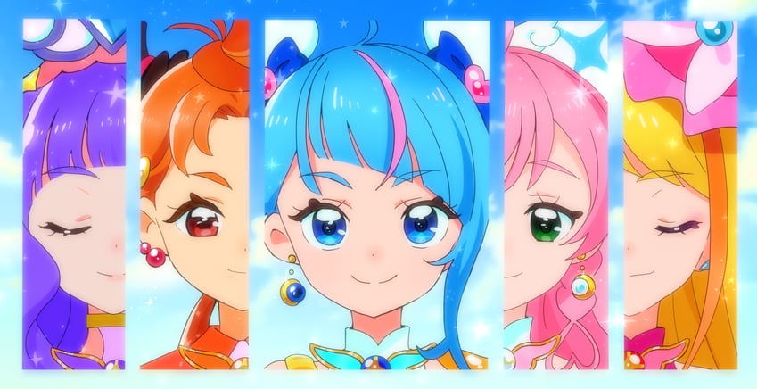 sora harewataru, nijigaoka mashiro, cure sky, hijiri ageha, cure prism, and 5 more (precure and 1 more) drawn by kyanos_(b_0000ff)
