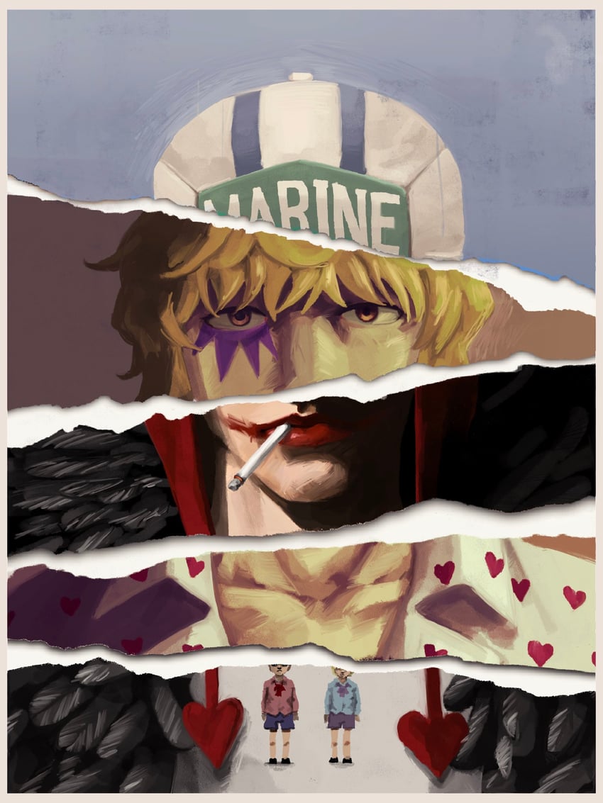 donquixote doflamingo and donquixote rocinante (one piece) drawn by iam_san3
