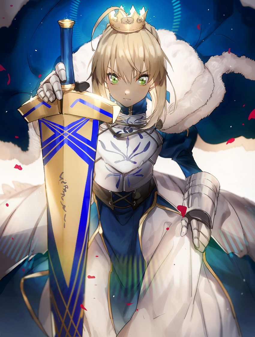 artoria pendragon and saber (fate and 2 more) drawn by no-kan