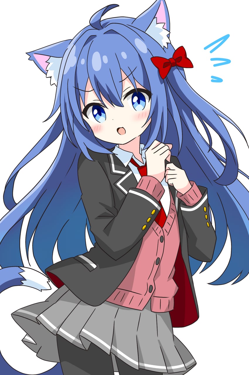 blue-haired cat girl (original) drawn by kotatsu-mazoku