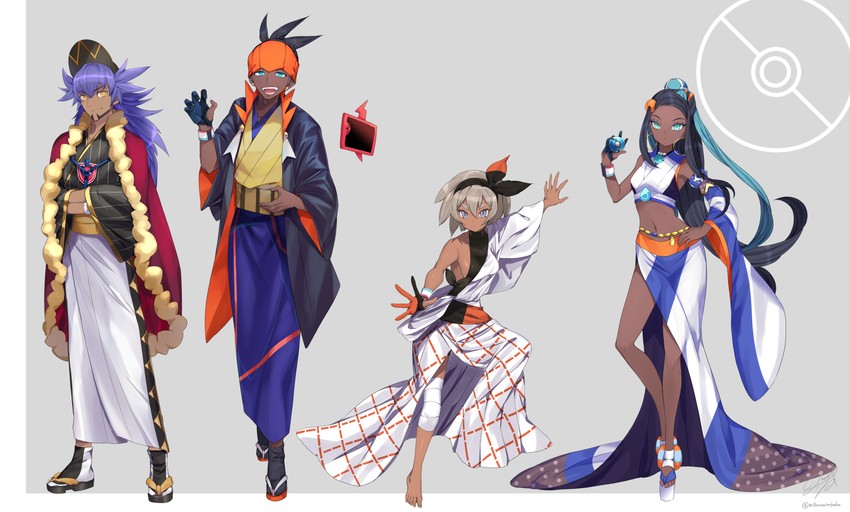 rotom, leon, raihan, nessa, bea, and 1 more (pokemon and 1 more) drawn by mitsunari_miyako