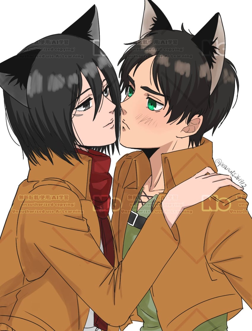 mikasa ackerman and eren yeager (shingeki no kyojin) drawn by peanuts261912