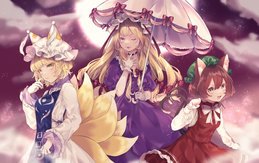 yakumo yukari, yakumo ran, and chen (touhou and 1 more) drawn by youtan