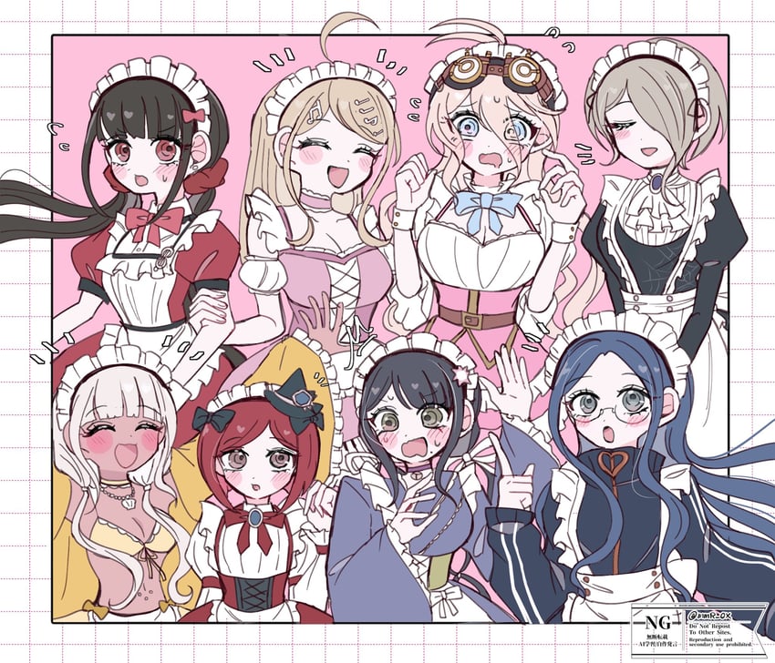 akamatsu kaede, harukawa maki, iruma miu, yumeno himiko, yonaga angie, and 3 more (danganronpa and 1 more) drawn by mmr_0x