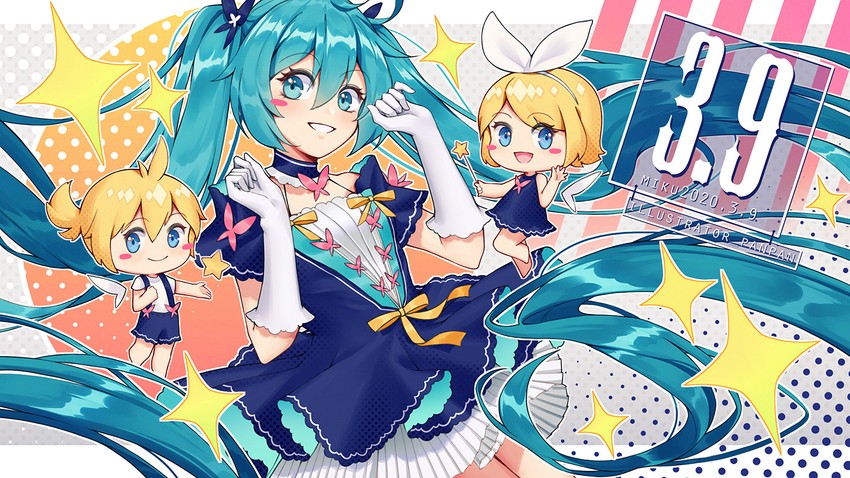 hatsune miku, kagamine rin, and kagamine len (vocaloid) drawn by panpanmeiyou_hp