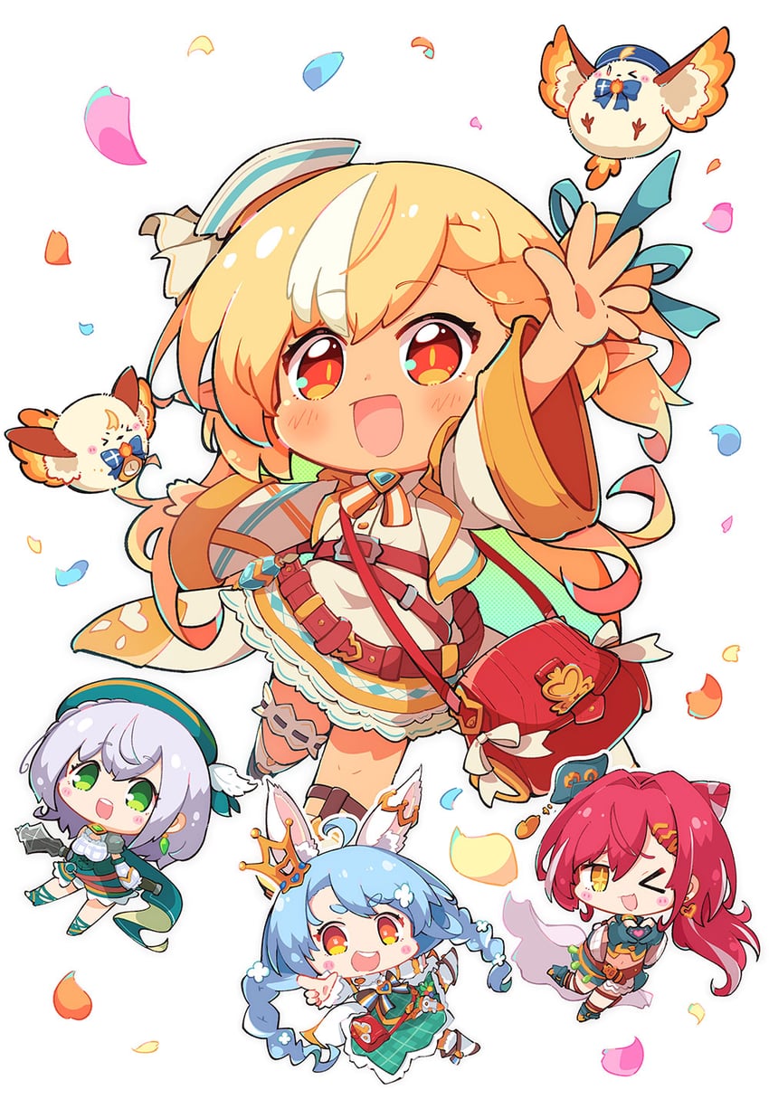 houshou marine, usada pekora, shirogane noel, shiranui flare, and elfriend (hololive) drawn by nokiri