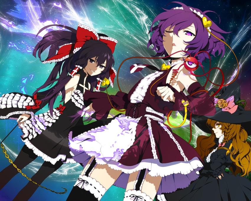 hakurei reimu, kirisame marisa, and komeiji satori (touhou) drawn by kurono_yuu