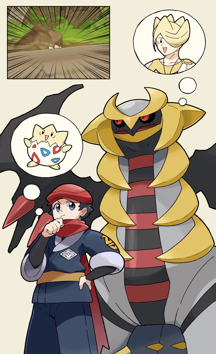 volo, rei, togepi, and giratina (pokemon and 2 more) drawn by kenn_pichi