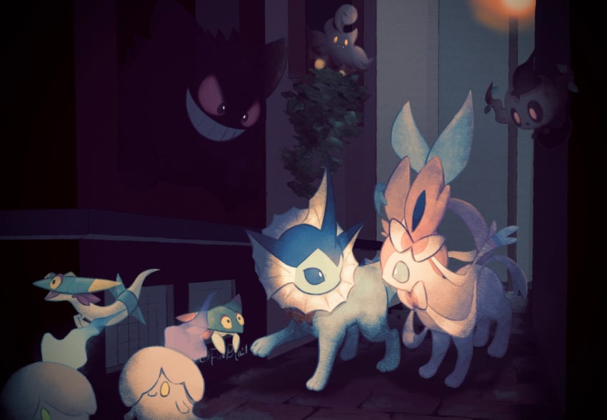 sylveon, gengar, vaporeon, litwick, dreepy, and 2 more (pokemon) drawn by fireblast