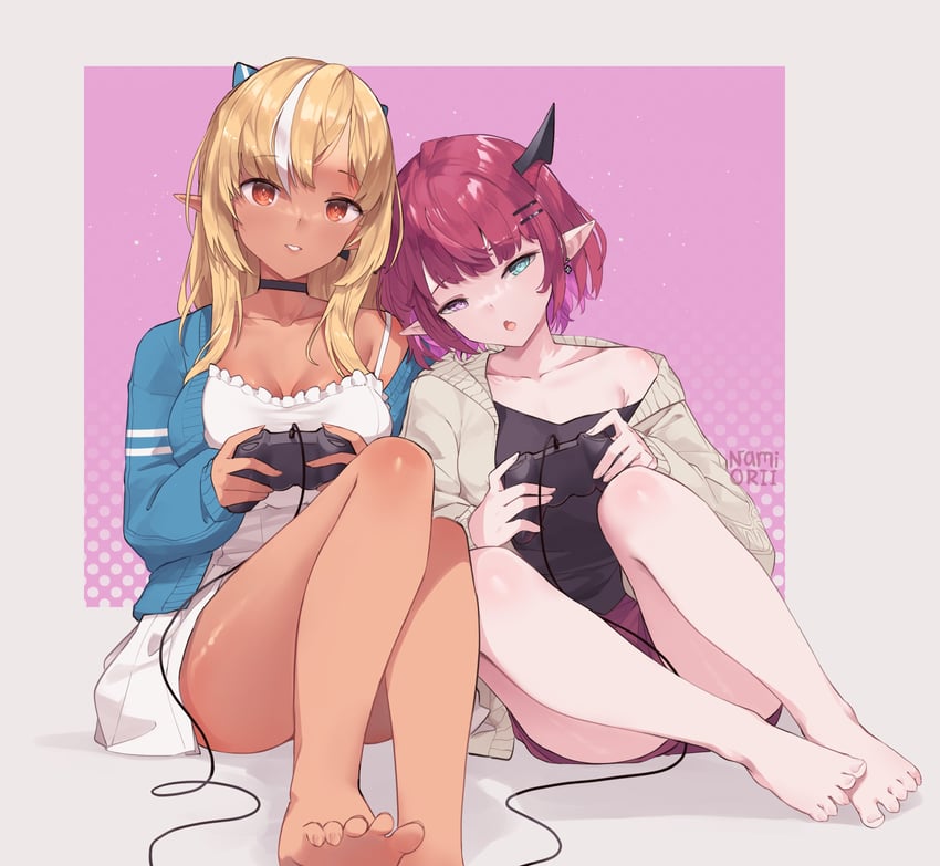 shiranui flare and irys (hololive and 1 more) drawn by namiorii