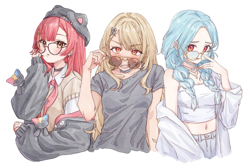 nekota tsuna, kaminari qpi, and shiranami ramune (vspo!) drawn by unongkong