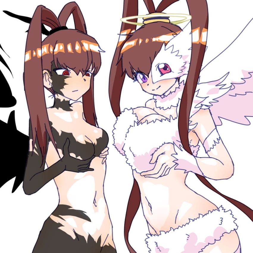 amano nene, luminamon, and shademon (digimon and 1 more) drawn by gerusyu