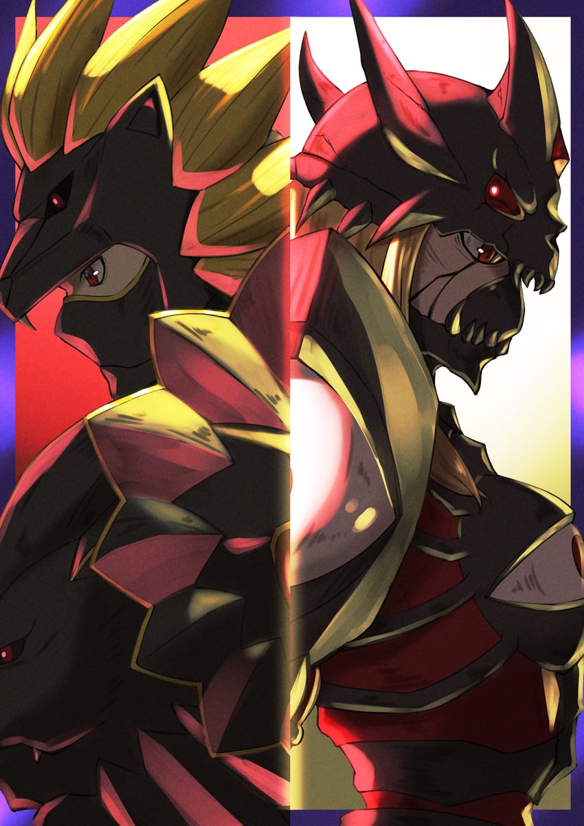 louwemon and duskmon (digimon and 1 more) drawn by kotatsu_(nukunuku)